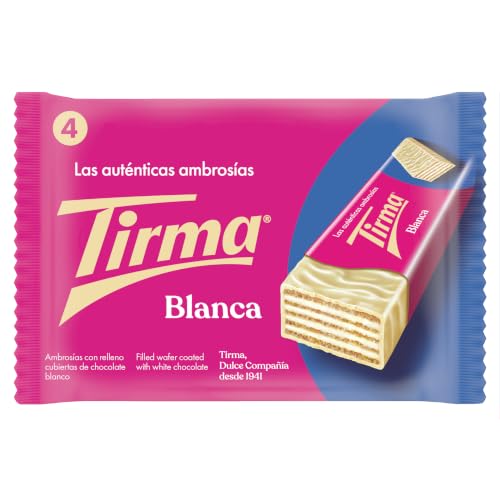 Tirma Ambrosía Cubierta de Chocolate Blanco | Barritas de Barquillos Rellenos de Crema y Bañados en Chocolate Blanco | Chocolatinas Canarias Envasadas Individualmente | 4 uds, 86g