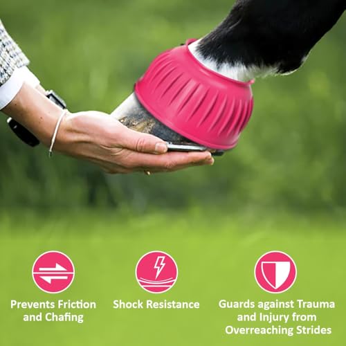 Image of HILASON Western Horse Rubber PVC Ribbed Double Hook and Loop Bell Boots Training Protective Shock Absorbing Leg