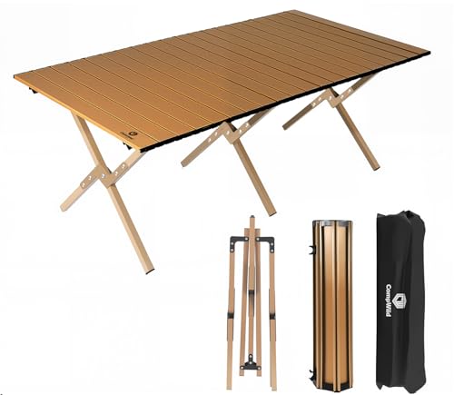 Campwild アウトドアテーブル ウッドロールトップテーブル 折りたたみ コンパクト 収納 簡単組立 収納バッグ付 ローテーブル キャンプ アウトドア DJZ (ダンモクいろ)
