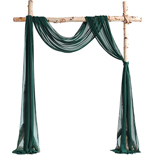 Forwedo 20ft Wedding Arch Draping Fabric Panels, Emerald Green Chiffon Table Runner Decoration, Fabric Drapes Arbor Drapery Wedding Ceremony Reception Swag Decorations