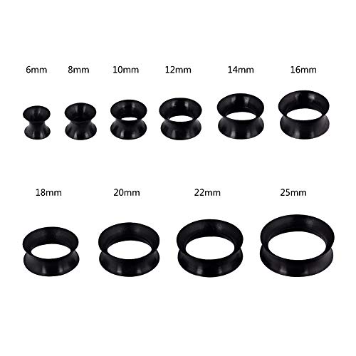 Oyaface 20Pcs Plugs Kit 2G-1" Silicone Ear Skin Gauges Hard Ear Expander Tunnels Stretching Set (Thin-Black) #TOP3