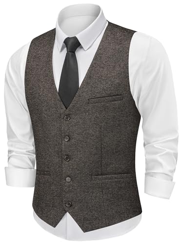 MAGE MALE Men's Suit Vests Business Formal Dress Tweed Vest Slim Fit Casual Waistcoat with 3 Real Pockets - Main Image