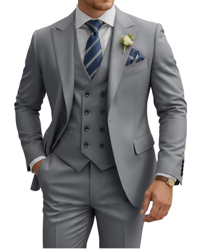Mens Suit 3 Piece Slim Fit Suits for Men Double Breasted Suit Wedding Prom Suits Formal Business Dinner Tuxedo