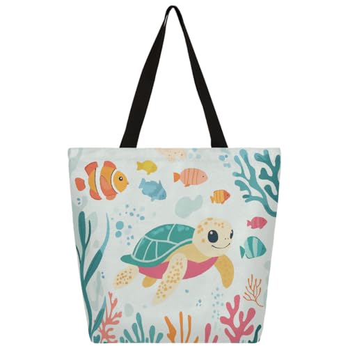 Bolsa de lona con diseño de tortuga marina de algas marinas, bolsa de compras, bolsa de hombro de lona para mujeres y hombres
