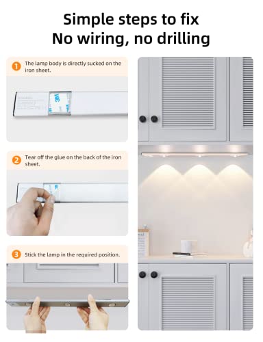 Image of FXPS LED Under Cabinet Lights, USB Rechargeable Battery Powered Kitchen Mountain Corrugated Lights, Closet Lights with Motion Sensor in 3 Color temperatures. (21.3in)