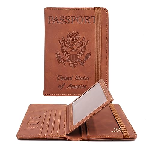 Image of Melsbrinna Rfid Passport Holder for Travel women /Men, Cute Passport Wallet Rfid Blocking Card Slots, Rfid Passport Cover /CaseTravel Wallet, Passport Book Holder (1, Brown1)
