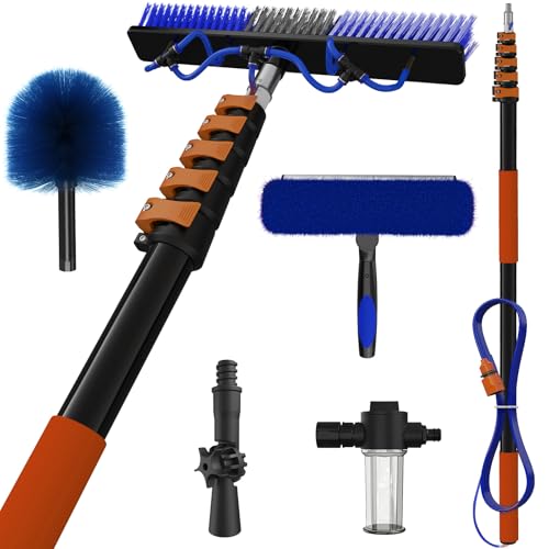 SKGPOLE 30Ft Reach Solar Panel Cleaning Brush Kit with 5-24ft Telescoping Pole, Water Fed Window Cleaner Tool with 20