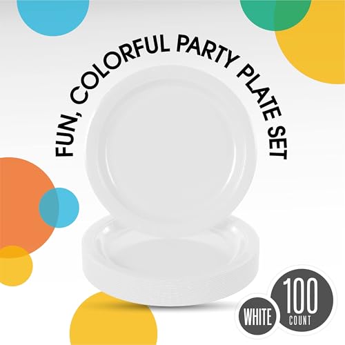 Exquisite Party Solids White Paper Plates Disposable Heavy Duty 7 Inch White Disposable Plates For Party 100 Pcs Heavy Duty 350 GSM, Birthday Supplies - Thumbnail 2
