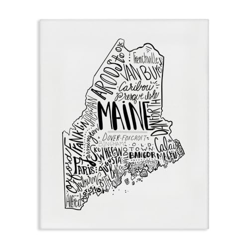 Maine State Shape Typography, 16 x 20 Inch Canvas Wall Art