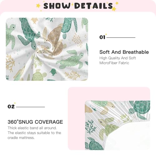 Image of Sea Turtles Crib Sheet for Boys Girls, Super Soft Breathable Fitted Crib Sheet for Standard Crib & Toddler Mattress, Nursery Sheet, 28x52 in