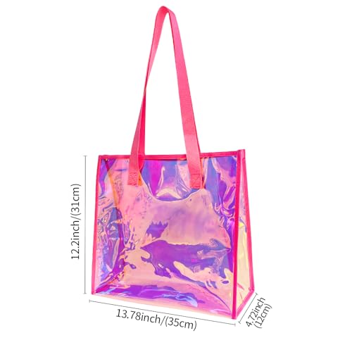 Clear Tote Bag Holographic Tote Bag Iridescent Beach Handbag Waterproof Sandproof for Work Stadium Travel2