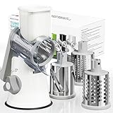 Nexsujo Rotary Cheese Grater Hand Crank, 3 Blades Slicer Shredder, Cheese Grater for Kitchen, Multi-Functional Kitchen Tool for Vegetables, Nuts, Chocolate, with Strong Suction Base, White