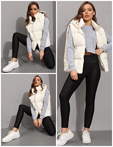Huaqiao Women's Hooded Puffer Vest Detachable Hood Quilted Padded Gilet Jacket Lightweight Warm Outerwear(Beige-M) #TOP7