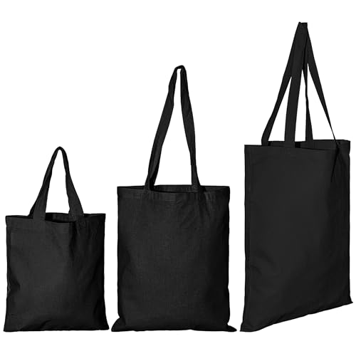 IMFAA Bolsas de compras reutilizables de lona, paquete de 10, 100% algodón, ideales para imprimir y bordar en varios colores, forro de algodón, lavable a máquina, unisex adultos, Black, Small 30x30