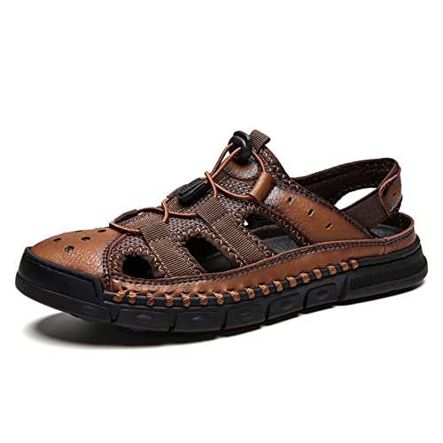 Men's Casual Sandals, Fisherman Toe Sandals, Outdoor Breathable Soft Sports Sandals for Mountaineering and Hiking (Brown 40)