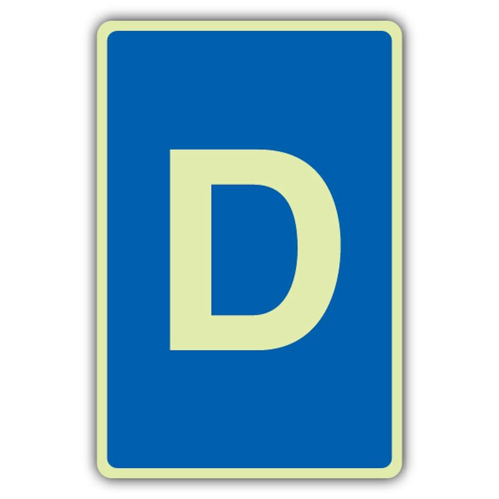 V Safety Photoluminescent D Label - Blue Safety Sign - 150 x 225 mm - 1.2mm Rigid Plastic - Triple Glow