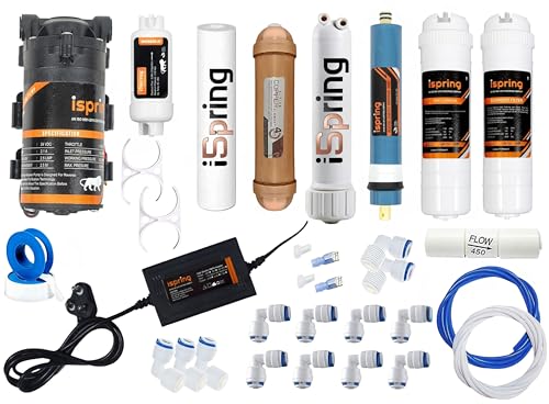 Image of iSpring Complete Ro Purifier Filter Service kit of 80 GPD Membrane Water with Copper Filter All Accessories Service kit with Booster Pump and SMPS
