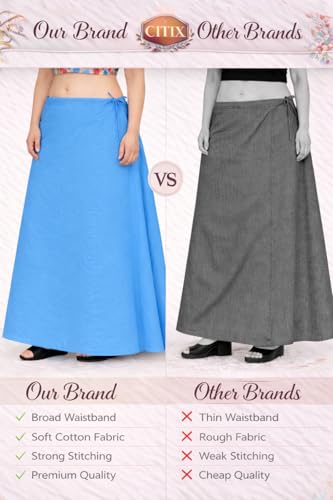 Image of CITIX Pure Cotton Petticoat for Woman Saree | Adujastable Drawstring Waist