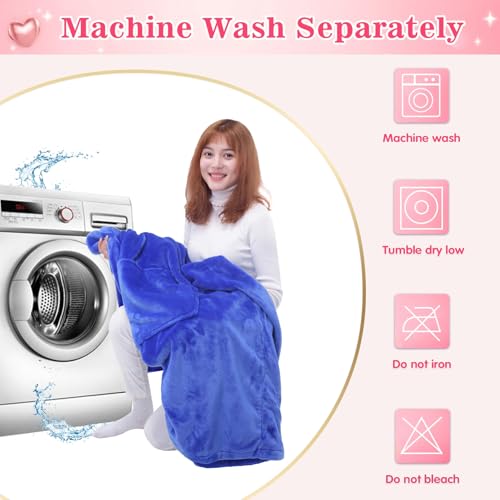 Image of Waitu Wearable Blanket Sweatshirt Gifts for Women and Men, Warm and Cozy Giant Blanket Hoodie, Thick Flannel Blanket with Sleeves and Giant Pocket - Blue