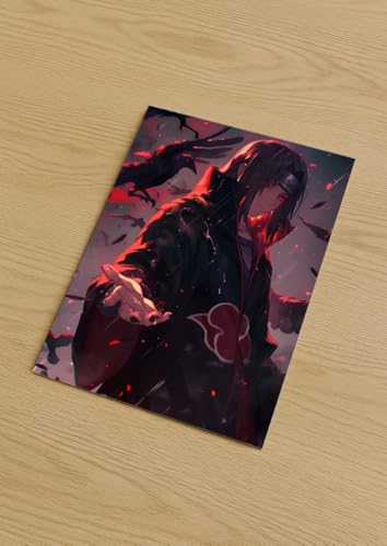 Image of NIJUKA Anime Printed Metal sheet Poster For Home And Room Decoration | For Anime Art Fans Boys And Girls (Akatsuki member mangekyo user itachi)