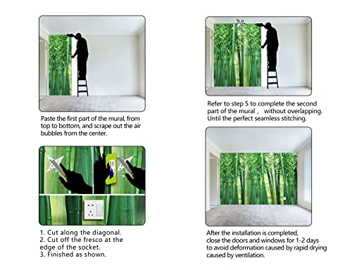 Wxhfm - Green Bamboo Forest Wallpaper For Bedroom Large Wall Mural Living Room Adhesive Fabric Decor - 137"X96"（Not Peel And Stick） #TOP5