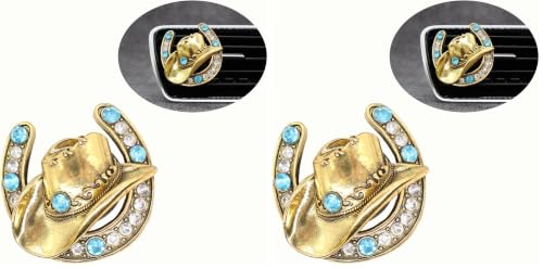 Image of ORIESSE Cowboy Cowgirl Car Air Freshener Vent Clip,Bling Western Car Decor,1pc Women Men Vehicles Trucks Dashboard Decoration Accessories,Refillable Alloy Cowboy Hat Charm Diffuser (Pack of 2)