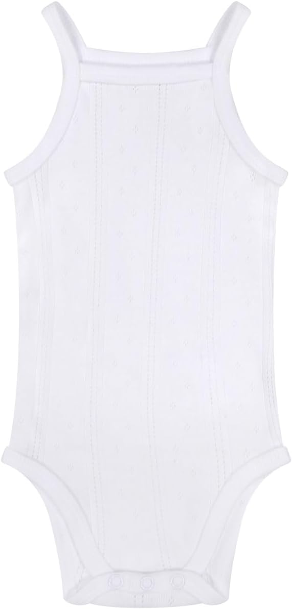 Buyless Fashion Baby Boy White Eyelet Camisole Sleeveless Onesies In Soft Cotton