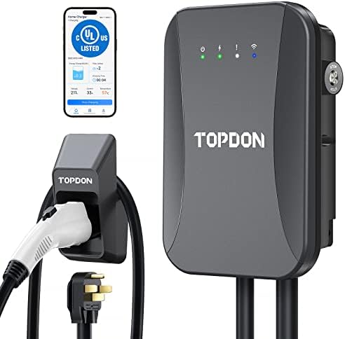 TOPDON Level 2 EV Charger, 40Amp 240V Smart Home Electric Car Charger, NEMA 14-50, UL Listed, Energy Star, Electric Vehicle Charger with WiFi, EVSE EV Charging Station with PulseQ App,16.4FT Cable