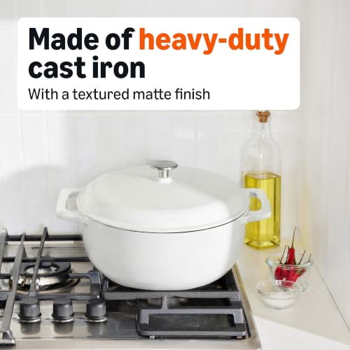 Image of Amazon Basics Enameled Cast Iron Dutch Oven Pot with Lid, Round, Dual Handles, Heavy-Duty, Oven Safe for Stews, Roasting, Baking, 6-Quart, Matte White