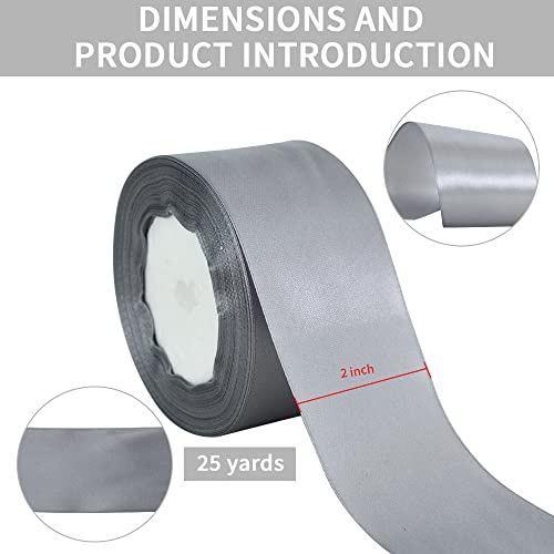 TONIFUL 2 Inch x 25 Yards Wide Silver Satin Ribbon Solid Fabric Ribbon for Gift Wrapping Crafts Chair Sash Eternal Flower Invitation Cards Hair Bows Sewing Party Wedding Decoration - Image 2