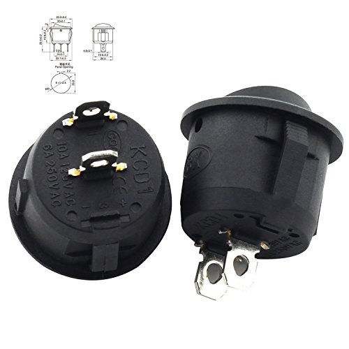 TOTOT 5pcs ON/Off Round Rocker Switch for Car Dash Dashboard Truck Home Toggle SPST Switch Snap 6A 250V 2Pin 2 Position Black Button