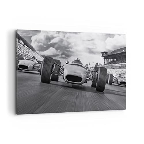 Tableau Formule 1 noir et blanc decoration salon moderne deco toile 120x80cm
