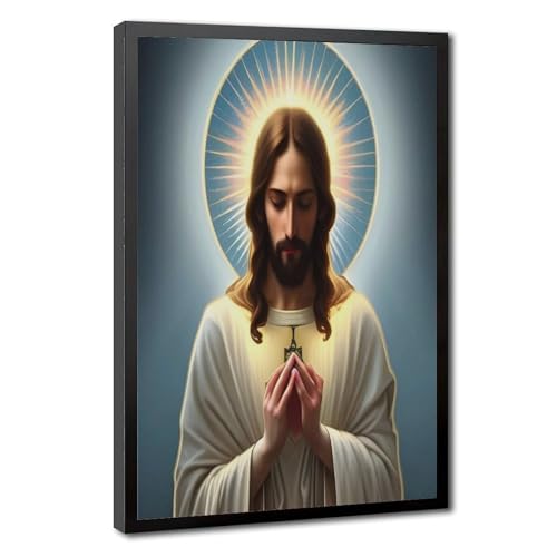 Impression sur toile de Jésus Sacré-Cœur - Cadre mural catholique chrétien