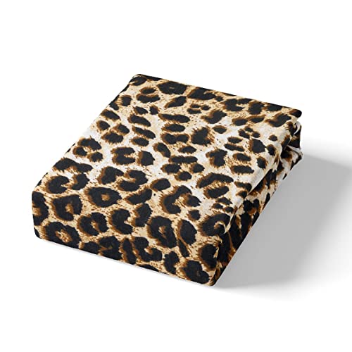 Leopard Print Bed Sheet Set Queen Size,African Cheetah Skin Print Fitted Sheet 4Pcs,Leopard Fur Pattern Fitted Sheets Luxury Wildlife Animal Theme Bedding Set With 1 Flat Sheet 2 Pillowcase,Brown #TOP1