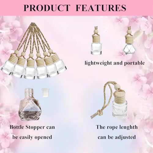 Image of 100pcs 8ml Hanging Car Air Freshener Diffuser Car Diffuser Bottles,Empty Refillable Clear Glass Essential Oil Fragrance Perfume Pendant Glass Vials with Wooden Caps Car Diffuser Air Freshener