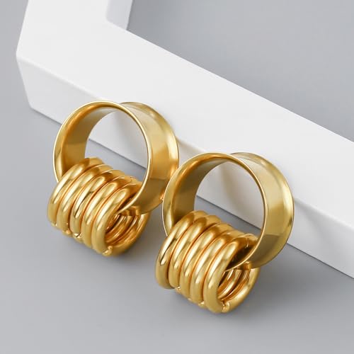 2PCS Classic Ear Gauges for Stretched Ears with 10pcs Nose Hoop Rings, Hypoallergenic 316 Stainless Steel Ear Plugs Tunels 8mm-25mm (0G-1") Body Piercing Jewelry for Women Men2