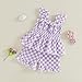 Toddler Baby Girls Summer Outfit Fashionable Plaid Flying Sleeve Ruffle Tops with Shorts 2Pcs Set (Purple, 6-12 Months)