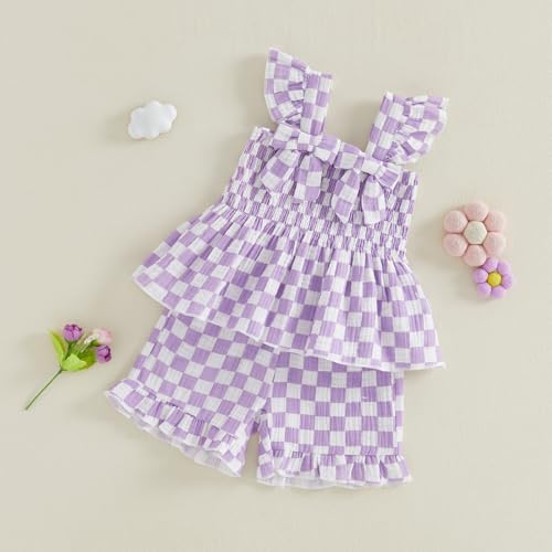 Image of Little Toddler Kids Girl Clothes Set 1-8 Years Summer Outfits Solid Color Tank Tops & Shorts