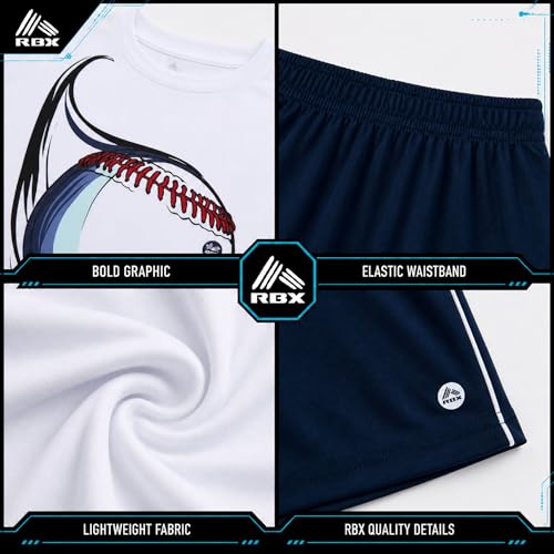 Image of RBX Boys Athletic Shorts Set - 2 Piece Active Performance Graphic Tees and Mesh Gym Shorts for Boys With Elastic Waistband