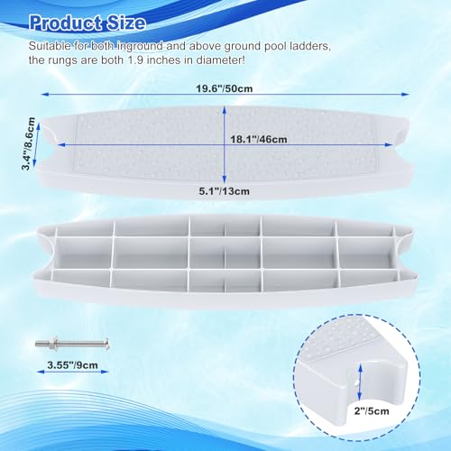 18\" Universal Pool Ladder Steps (3-Pack) - Heavy-Duty Molded Plastic Replacement Rungs with Stainless Steel Bolts for Inground/Above Ground Swimming Pools - Includes 6 Bolts & 3 Reflective Strips