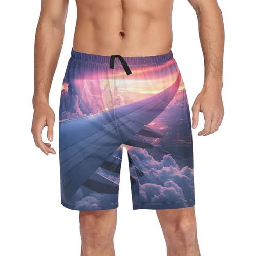 Men's Short Pajama Bottoms Airplane Cloud Lightning Home Casual Sleep Pants Lightweight with Drawstring