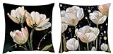 Funda Cojin 65x65 Juego de 2 Cojines Sofa Fundas Cojines Blanco Lino Exterior Fundas de Cojine Flores Navidad Decorativos Halloween Gifts Sofa Sala Estar Jardín Coche FundaAlmohada Impermeable zj-795