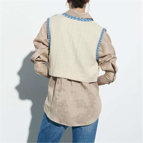 Image of Women Vintage Floral Embroidered Vest Y2K Sleeveless Open Front Cardigan Boho Linen Cropped Waistcoat