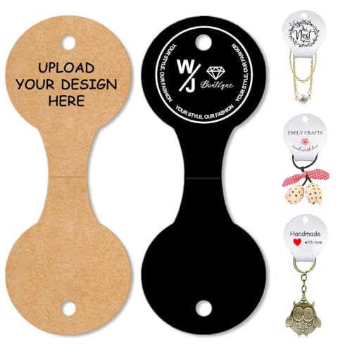 Gicohi Custom 100pcs Jewelry Display Cards Holder Cards,Personalized Logo Necklace Display Cards,Fold Over Display Cards for Bracelet Earrings Keychain Hair Accessories (1.5 x 4 inch)