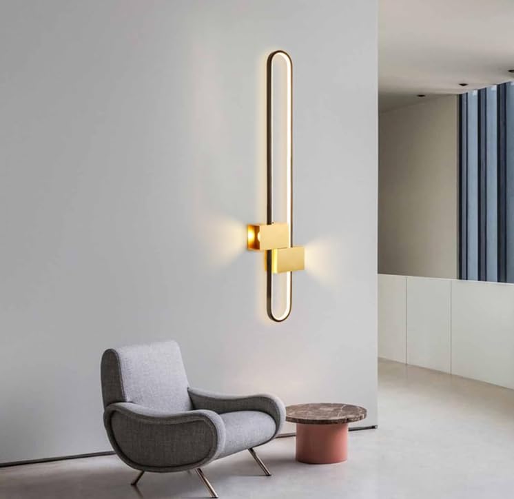 Image of 600mm Gold Oblong LED Wall Light|Modern Oblong Wall Lamp for Bedroom, Living Room, Hallway, Bedside - 3-in-1 Color Modes (Warm White, Cool White, Natural White)