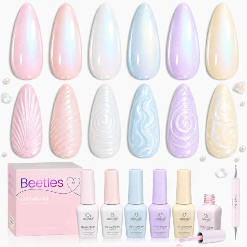 Image of Beetles Pearl Gel Polish Set, Pink Yellow Mermaid Gel Polish Creamy Twist