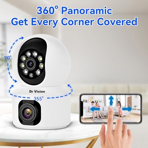 Image of Dr Vision 5MP Indoor WiFi Smart CCTV Camera for Home | Full HD | Color Night Vision | Motion Detection | Two Way Audio | Wireless Home Security Camera with Mobile App V380 Pro (CV Dual Lens)
