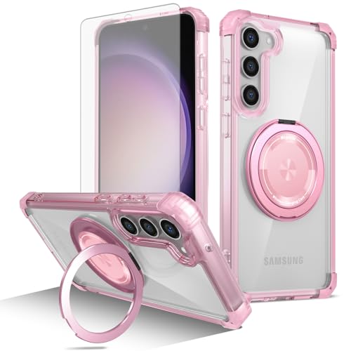 Coque Samsung S23 transparente fine antichoc anneau magnétique rose