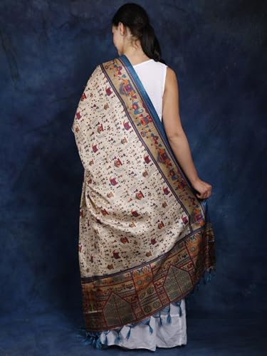 Women's Art Silk Dupatta with Printed Warli Folk Art Motifs | Beautiful Designer Stole, Chunni For Girls4