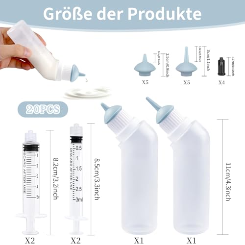 Yoolight 20PCS Haustier Stillflasche mit grauem Ersatz Mini Nippel Fütterungsflasche, Fütterungs-Kit für Kätzchen Welpen für Neugeborene Kätzchen, Welpen, Kleintiere,